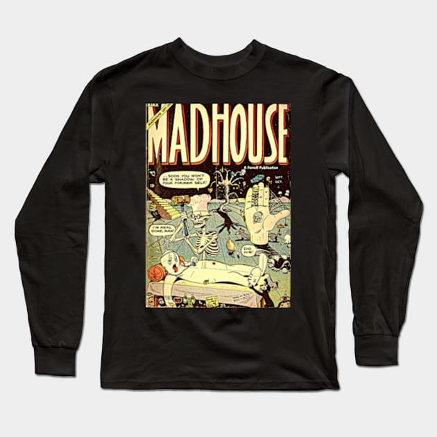 Vintage Comic Madhouse Old Comic Book Long Sleeve T-Shirt by Retro Comic Books